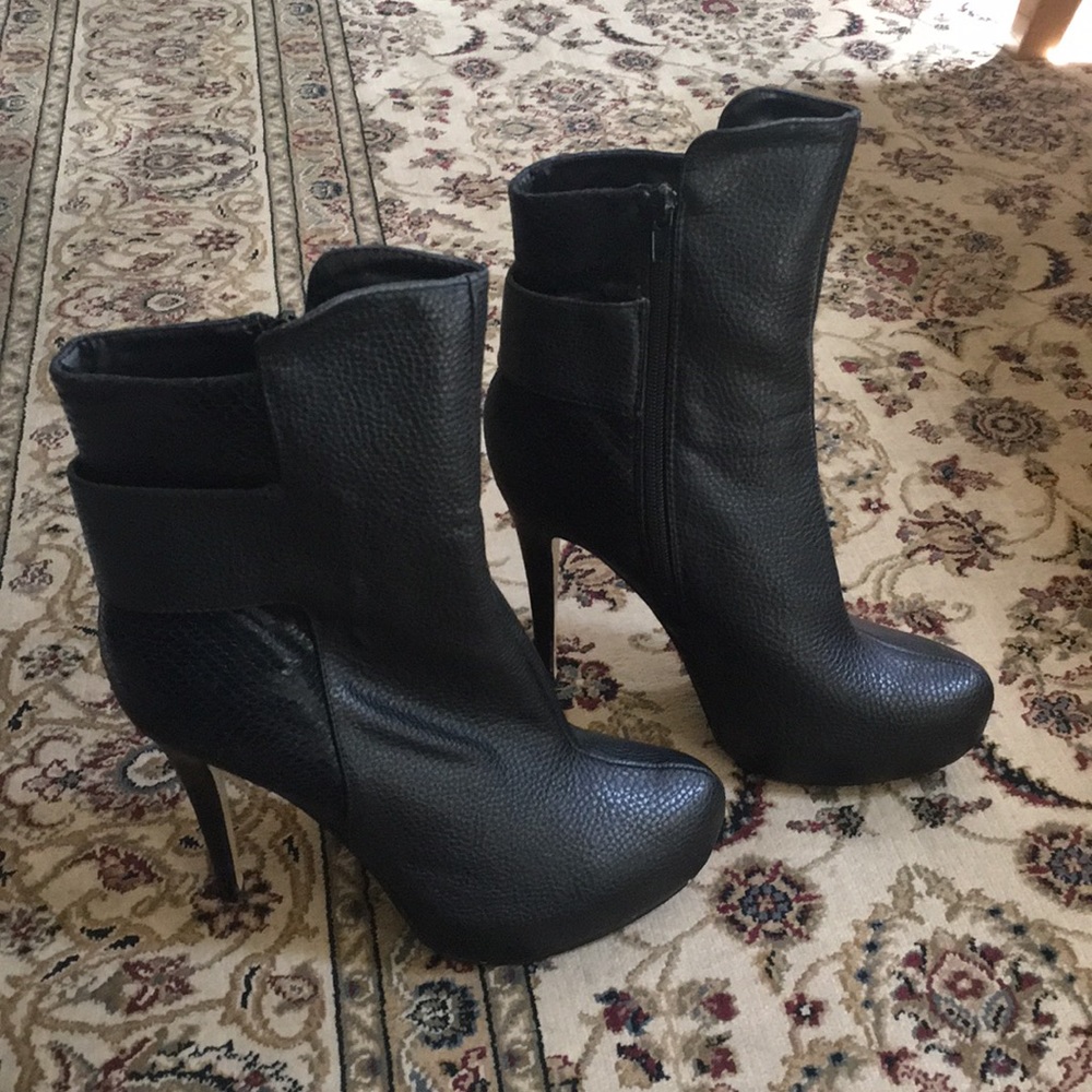 Black Faux Leather Stiletto Booties